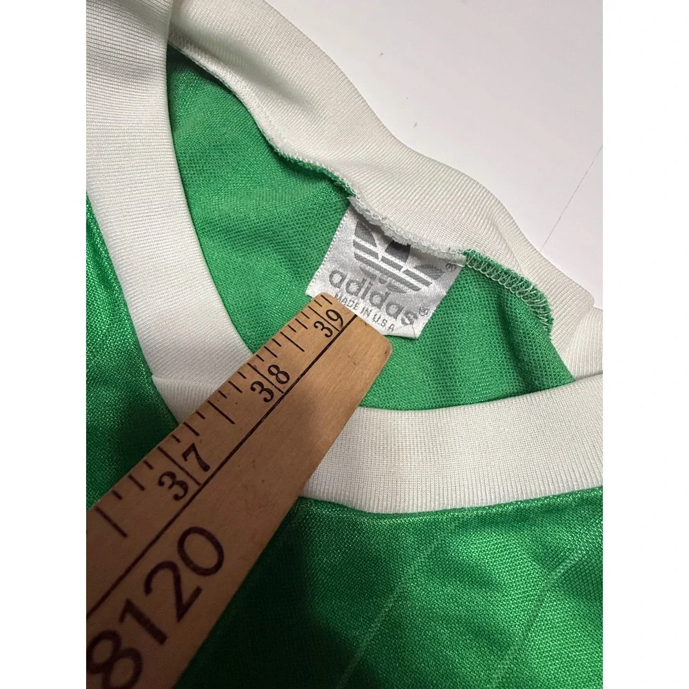 Vintage Adidas Soccer Jersey Green White Stripe Number 4 Made in USA Mens Large